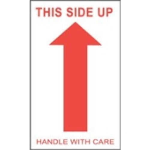 #DL1050 3 x 5" This Side Up Handle with Care (Arrow) Label