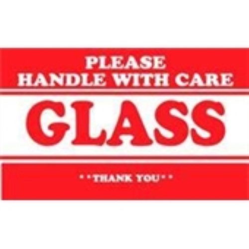 #DL1279  2 x 3"  Please Handle with Care Glass Thank You Label