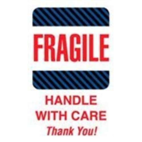 #DL1560  4 x 6"  Fragile Handle with Care Thank You (Black-Blue Stripes) Label