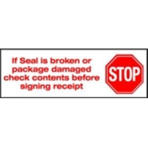 2" x 1000 yds. 2.0 Mil Stop If Seal Is Broken Pre-Printed Carton Sealing Tape (6/Case)